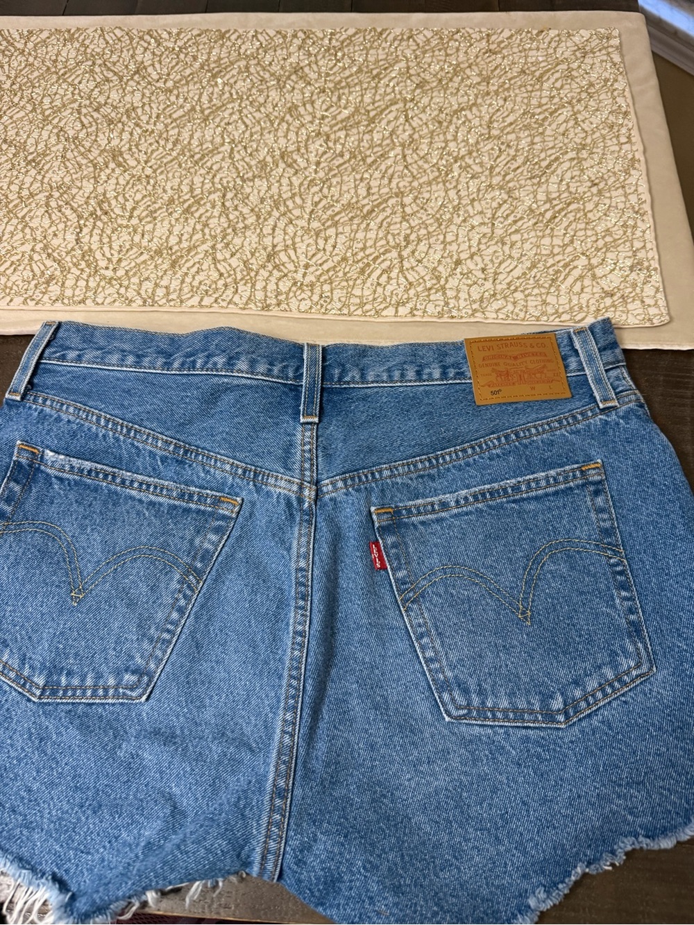 Levi's Blue Denim Cutoff Shorts with Frayed Hem